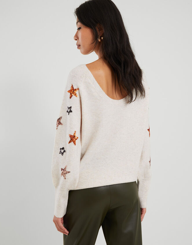 Star Sequin Scoop Neck Jumper, Ivory (IVORY), large