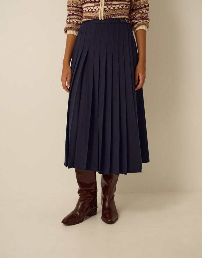 Nancy Pleated Midi Skirt, Blue (NAVY), large
