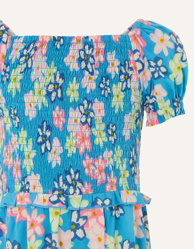 Floral Shirred Jumpsuit, Blue (BLUE), large