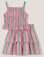 Stripe Top & Tiered Skirt Set, Green (GREEN), large
