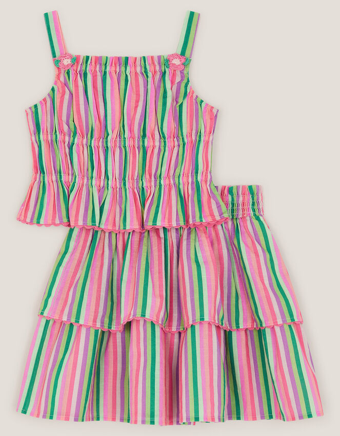 Stripe Top & Tiered Skirt Set, Green (GREEN), large
