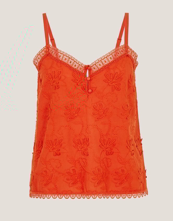 Rosie Embroidered Cami Top, Orange (ORANGE), large