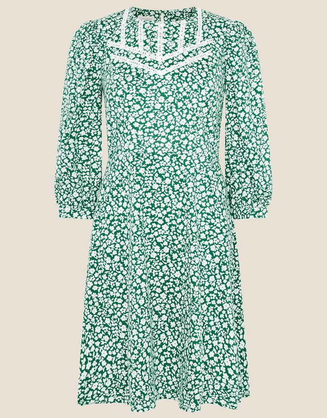 Mona Ditsy Floral Jersey Dress, Green (GREEN), large