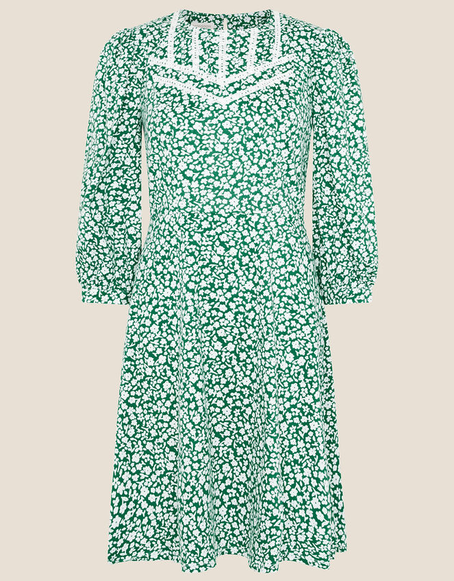 Mona Ditsy Floral Jersey Dress, Green (GREEN), large