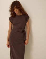 Tiff Tie Side Jersey Midi Dress, Brown (CHOCOLATE), large