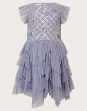 Sequin Bow Mesh Dress, Purple (LILAC), large