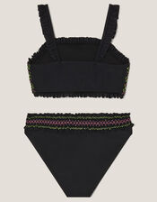 Shirred Stitch Bikini Set, Black (BLACK), large