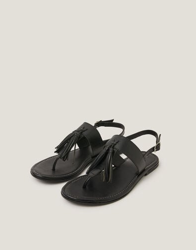 Cali Tassel Leather Sandals, Black (BLACK), large