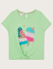 Sequin Lolly Tie Front T-Shirt , Green (GREEN), large
