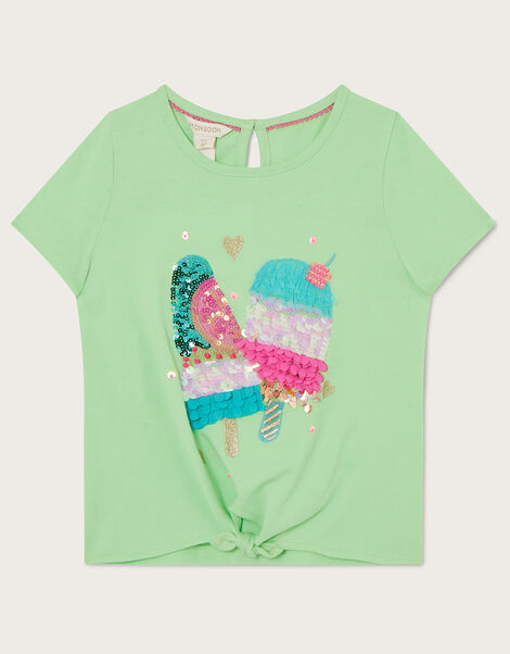 Sequin Lolly Tie Front T-Shirt  Green, Green (GREEN), large