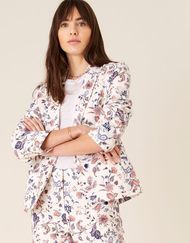 Floral Print Blazer, Ivory (IVORY), large