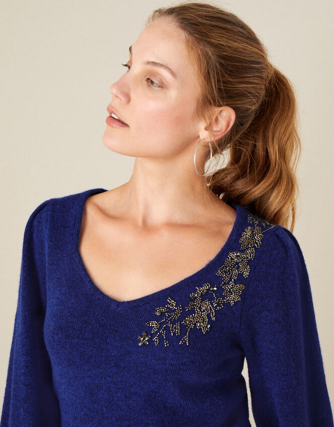 Embellished Blouson Sleeve Jumper, Blue (COBALT), large