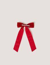 Velvet Rhinestone Bow Hair Clip, Red (RED), large