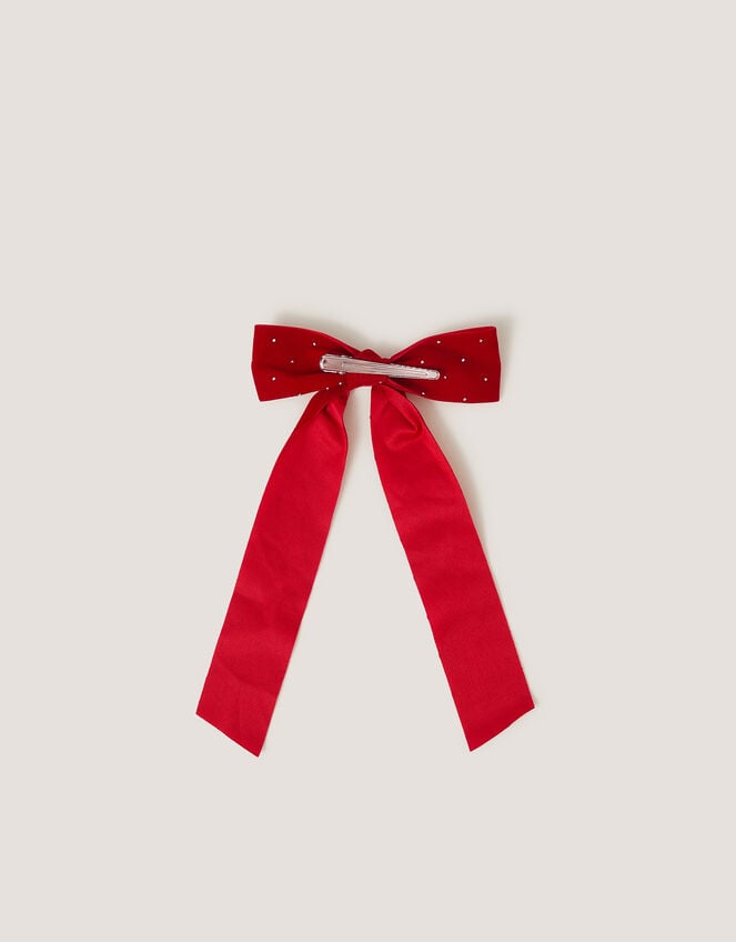 Velvet Rhinestone Bow Hair Clip, Red (RED), large