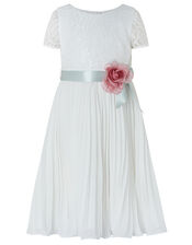 Layla Sequin Lace Pleated Dress, Ivory (IVORY), large