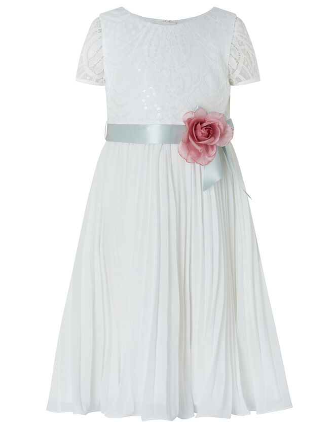 Layla Sequin Lace Pleated Dress, Ivory (IVORY), large