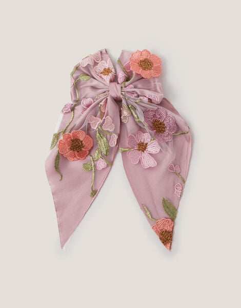 Minnie Floral Embroidered Bow Hair Clip, , large