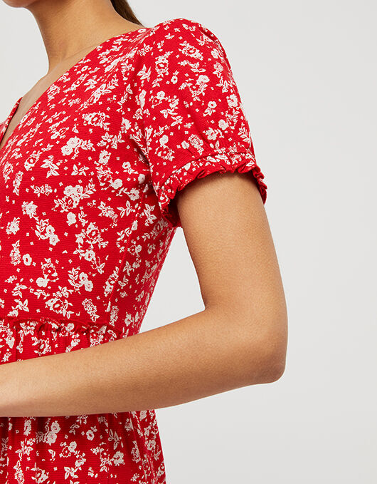 red ditsy floral dress