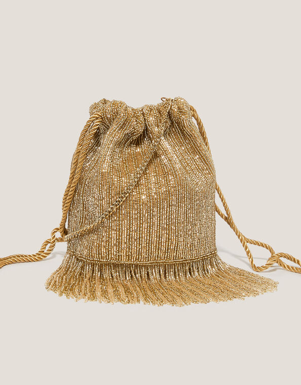 Zena Bead Tassel Bucket Bag, , large