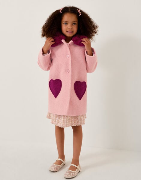 Heart Boucle Faux Fur Collar Coat, Pink (PINK), large