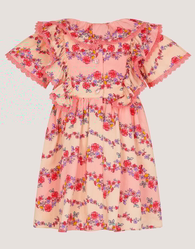Baby Floral Lace Trim Frill Dress, Pink (PINK), large