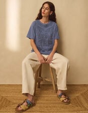 East Florence Floral Embroidered T-shirt, Blue (BLUE), large