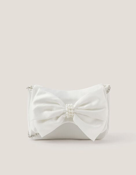 Pearl Bow Satin Bag, , large