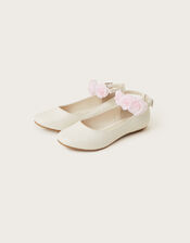 Contrast Ankle Corsage Ballerina Flats, Ivory (IVORY), large