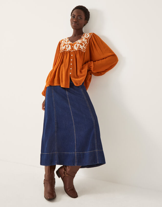 Jenna Embroidered Blouson Blouse, Copper (COPPER), large