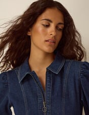 Erin Zip Denim Midi Dress, Blue (INDIGO), large