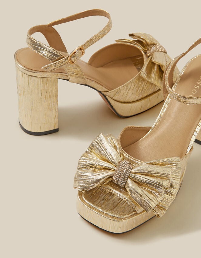 Iona Bow Platform Heels, Gold (GOLD), large