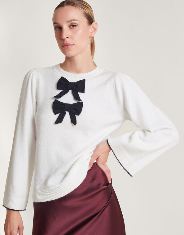 Bailey Bow Sweater, Ivory (IVORY), large