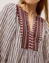 Laila Embellished Print Midi Dress, Ivory (IVORY), large