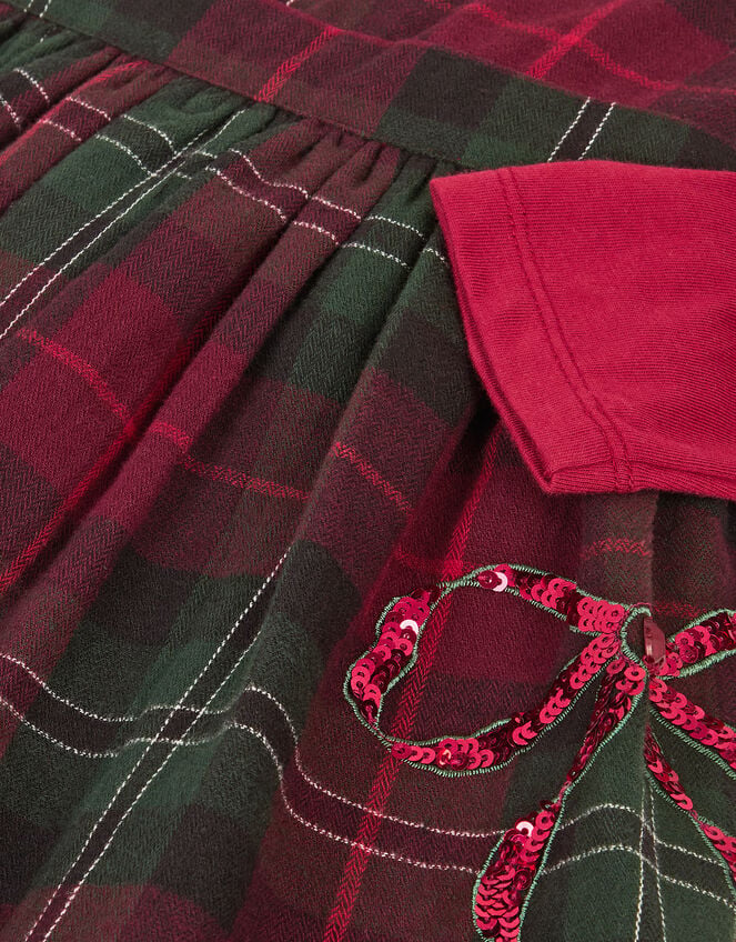 Frill Top & Tartan Pinafore Dress Set, Red (BURGUNDY), large