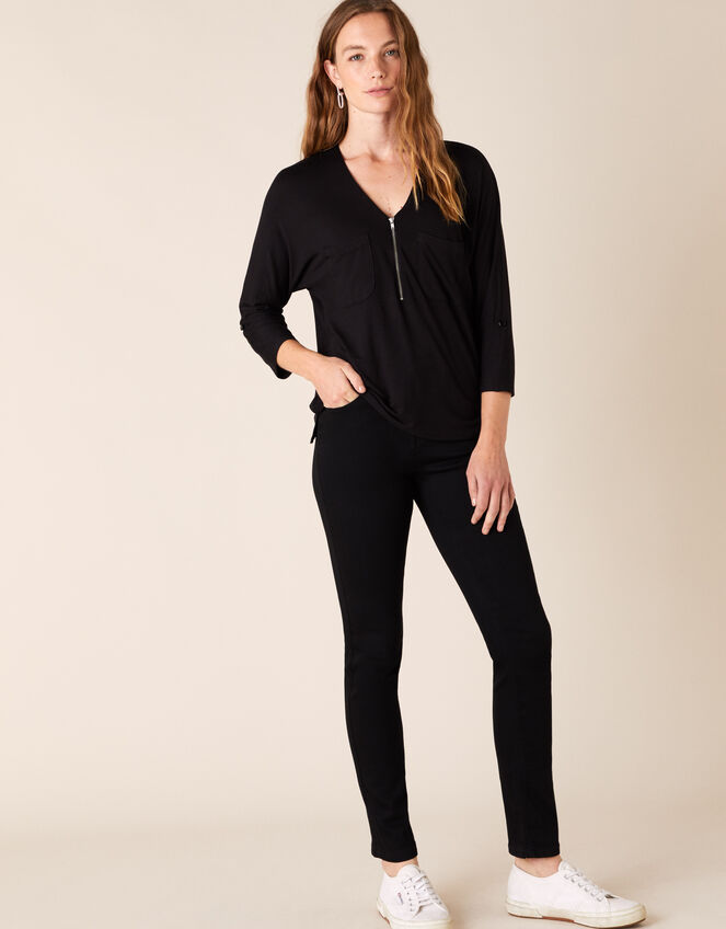 Zip Detail Jersey Shirt, Black (BLACK), large