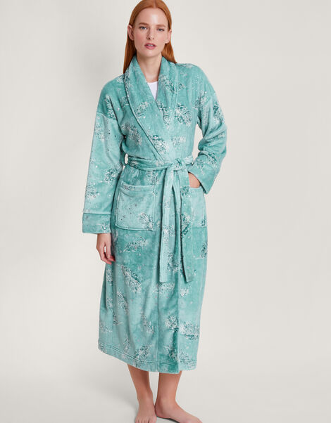 Feather Print Foil Dressing Gown Teal, Teal (TEAL), large