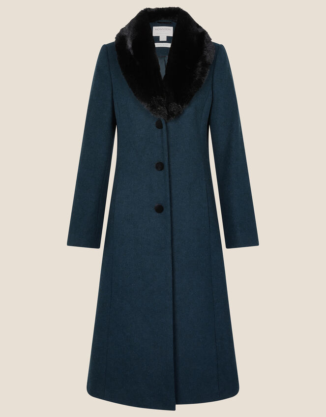 Jasmine Faux Fur Collar Coat, Teal (TEAL), large