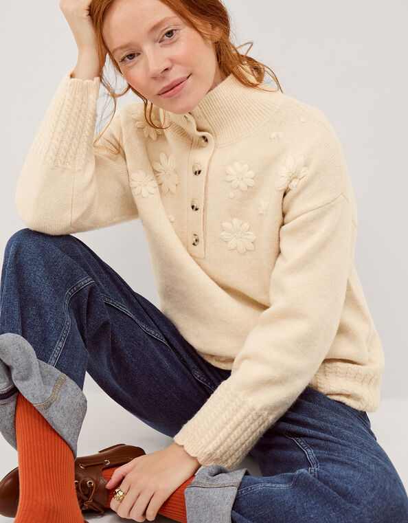 Em Floral Embroidered Knit Sweater, Ivory (IVORY), large