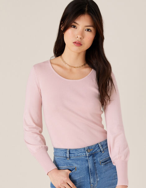 Sara Scoop Neck Knit Jumper Pink, Pink (BLUSH), large