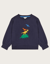 Embroidered Dinosaur Sweatshirt, Blue (NAVY), large