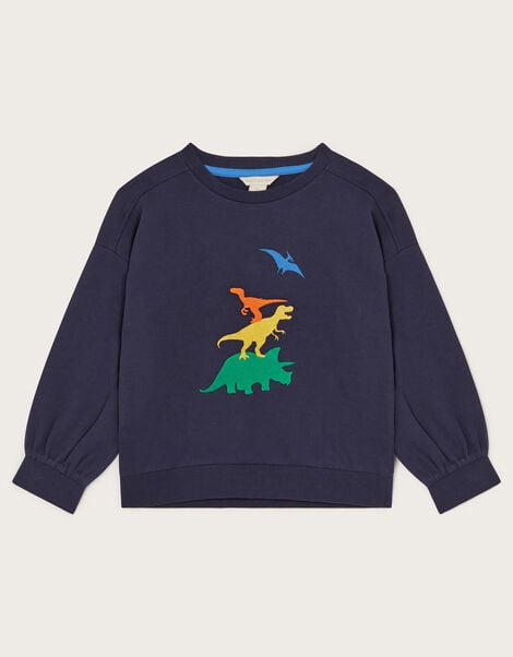 Embroidered Dinosaur Sweatshirt, Blue (NAVY), large