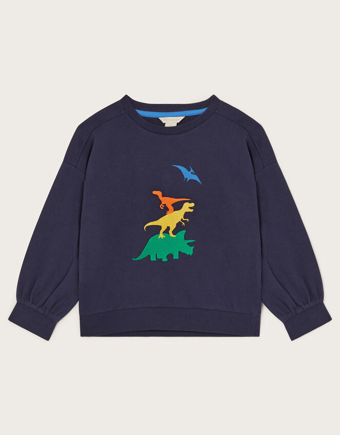 Embroidered Dinosaur Sweatshirt, Blue (NAVY), large