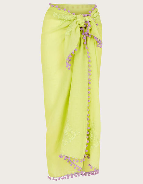 Paisley Embroidered Pom-Pom Sarong, , large