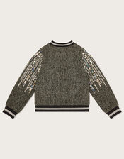 Tweed Jewelled Bomber Jacket, Grey (GREY), large