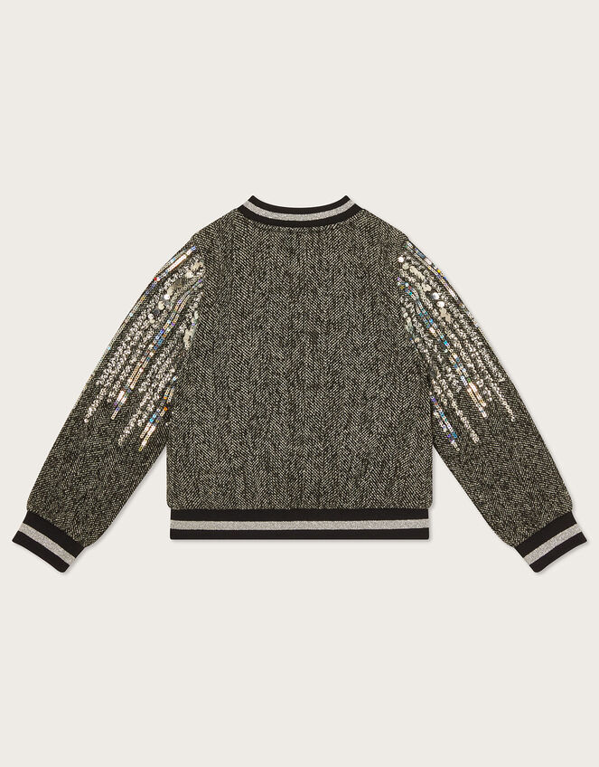 Tweed Jewelled Bomber Jacket, Grey (GREY), large