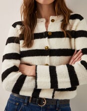 Samantha Stripe Fuzzy Cardigan, Ivory (IVORY), large
