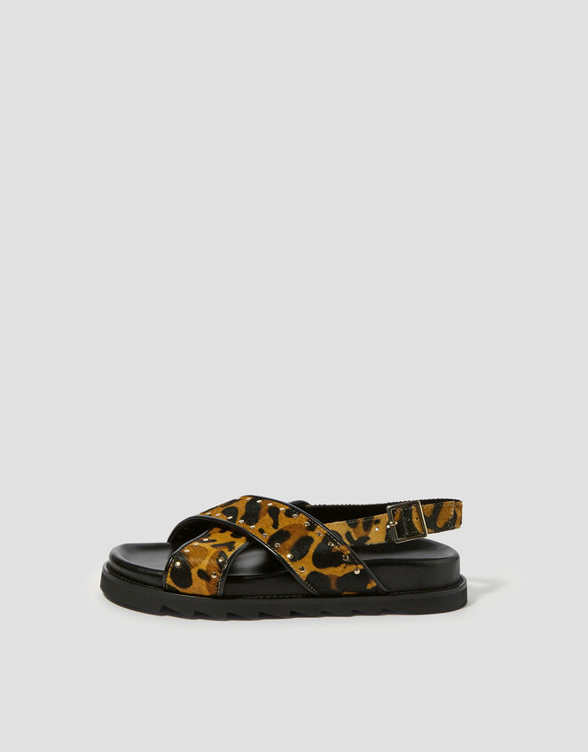 Suki Stud Leopard Print Sandals, Natural (NEUTRAL), large