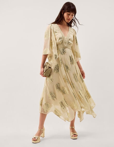 Lydia V-Neck Shimmer Midi Dress, Cream (CREAM), large