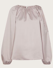 Claudette Satin Cold Shoulder Top, Ivory (IVORY), large