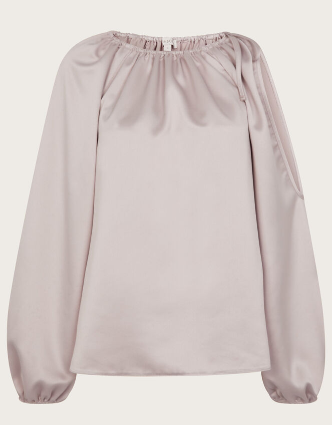 Claudette Satin Cold Shoulder Top, Ivory (IVORY), large